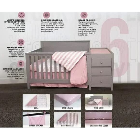Stork & Style 3 Pcs Nursery Bedding Crib Set Pink Changing Pad Cover Blanket NEW - Picture 5 of 6